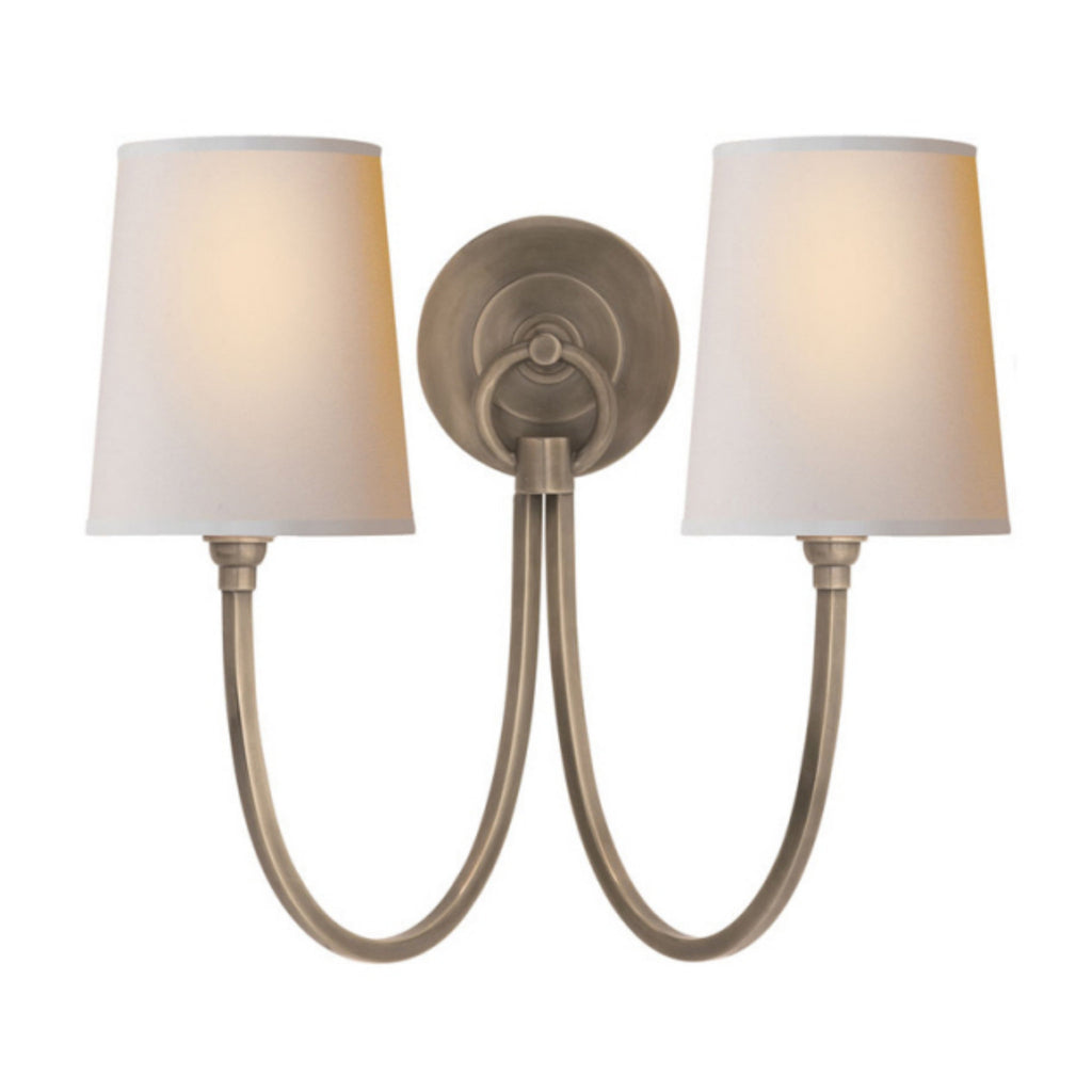 Thomas O'Brien Reed Double Sconce in Antique Nickel with Natural Paper  Shades