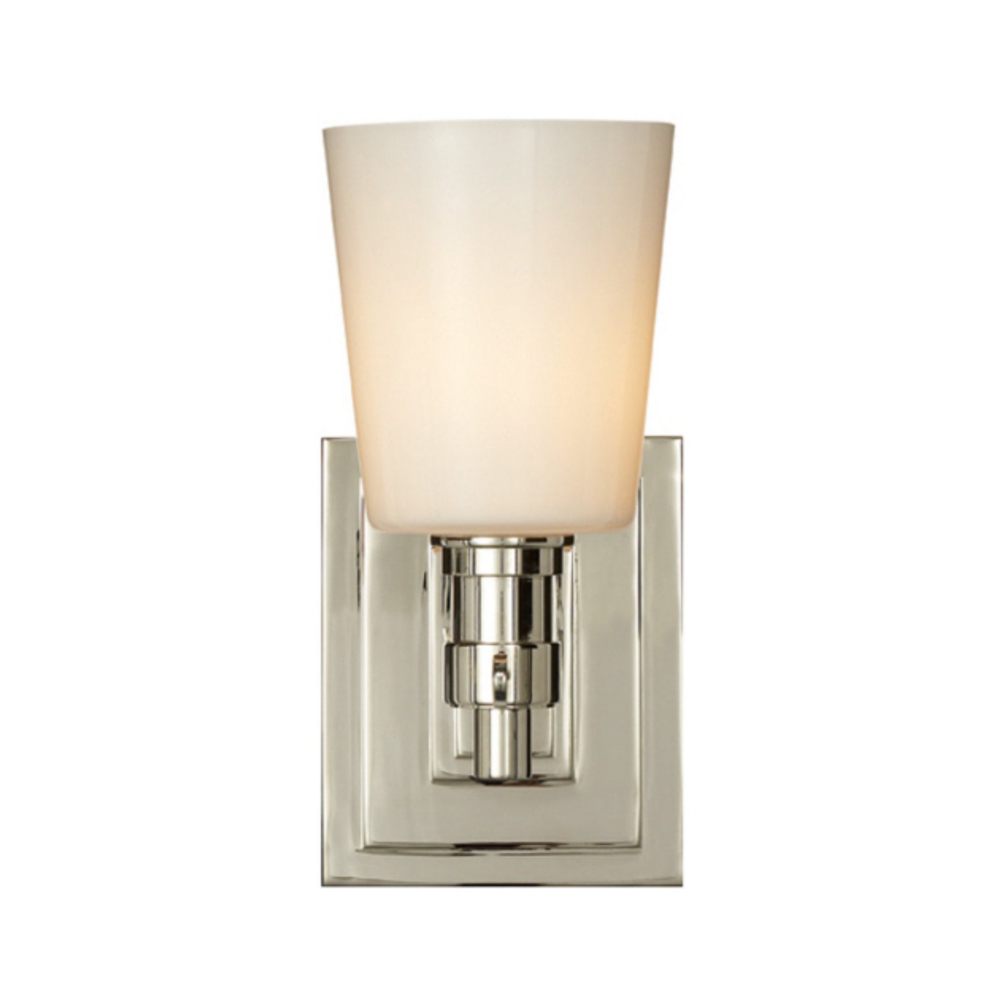 Thomas O'Brien Bryant Single Bath Sconce in Polished Nickel with White Glass