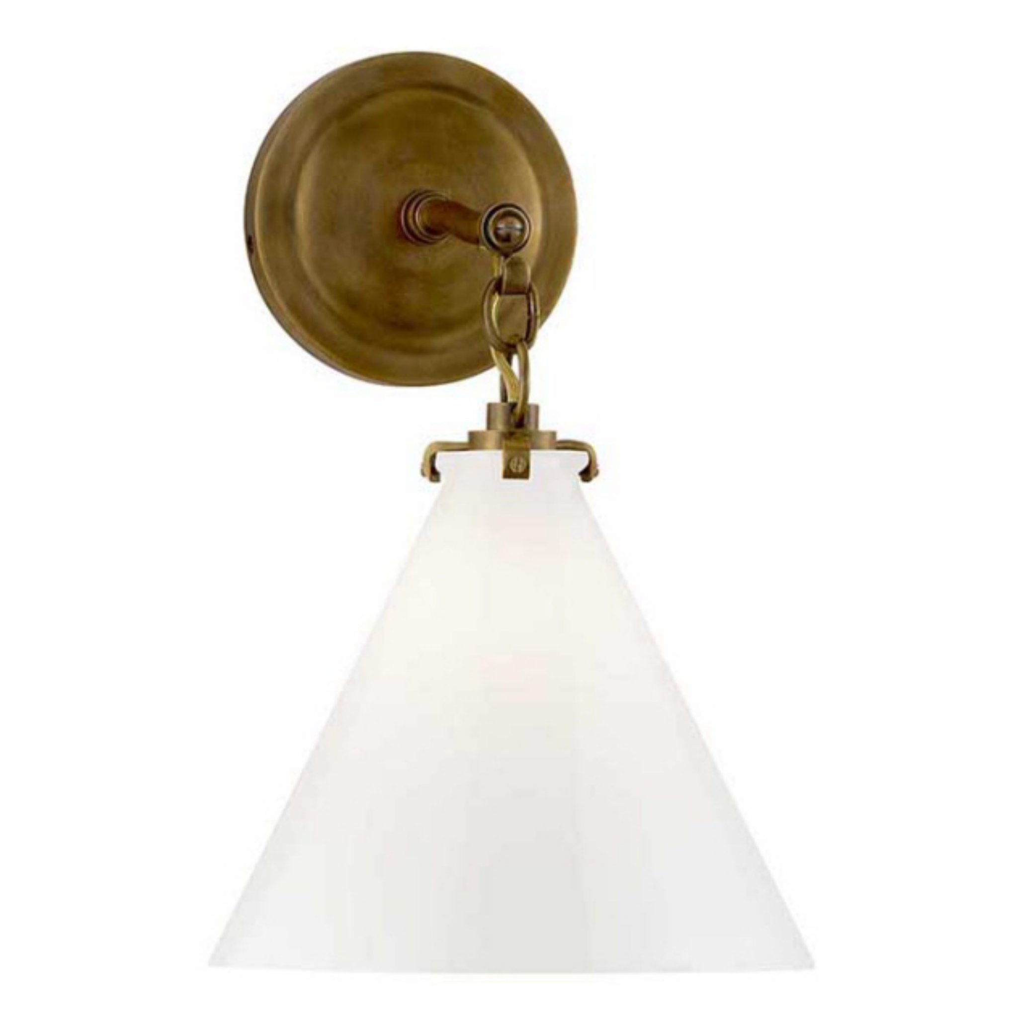 Thomas O'Brien Katie Small Conical Sconce in Hand-Rubbed Antique Brass with White Glass