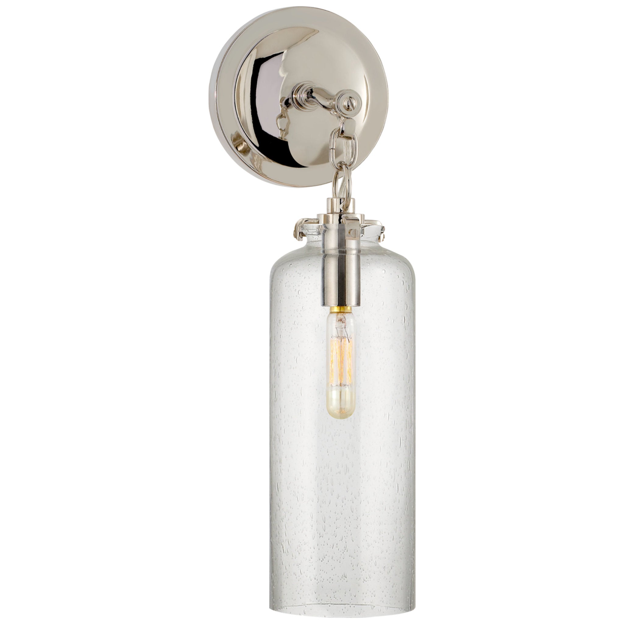 Thomas O'Brien Katie Small Cylinder Sconce in Polished Nickel with Seeded Glass