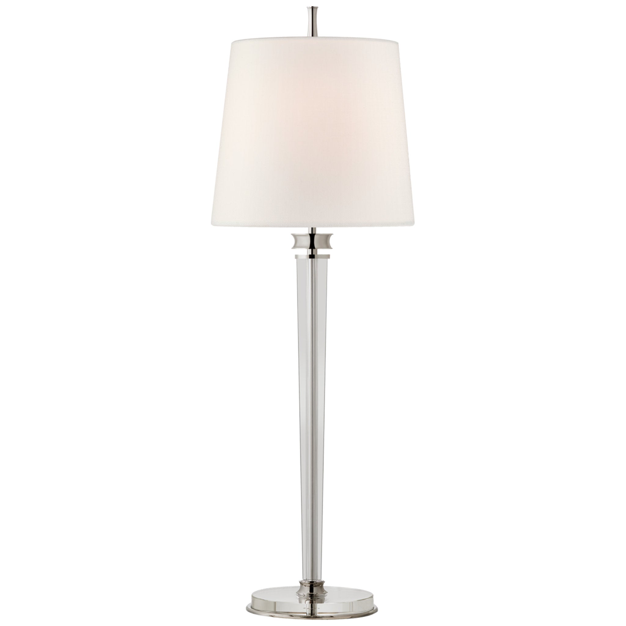 Thomas O'Brien Lyra Buffet Lamp in Polished Nickel and Crystal with Linen Shade