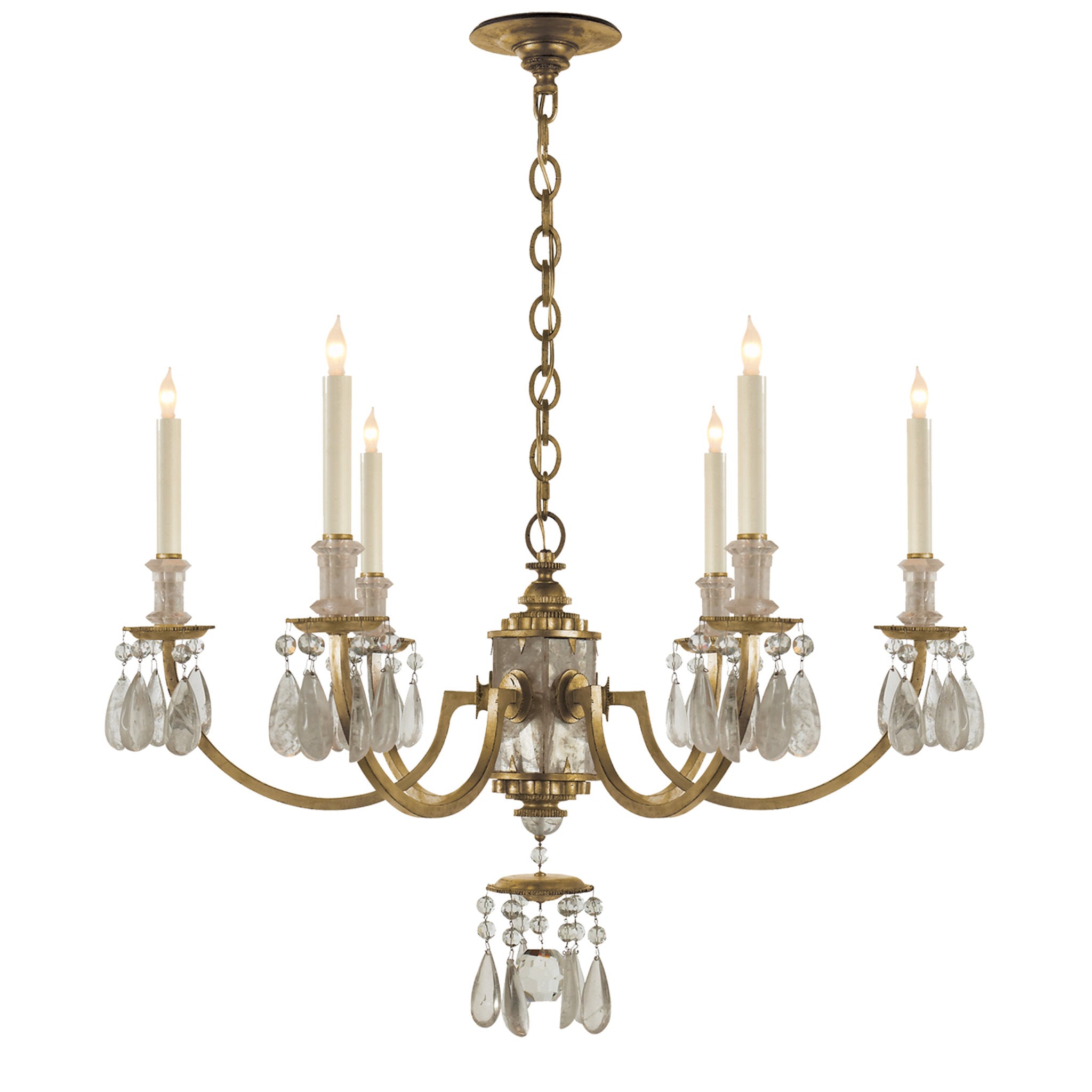 Thomas O'Brien Elizabeth Chandelier in Gilded Iron with Quartz