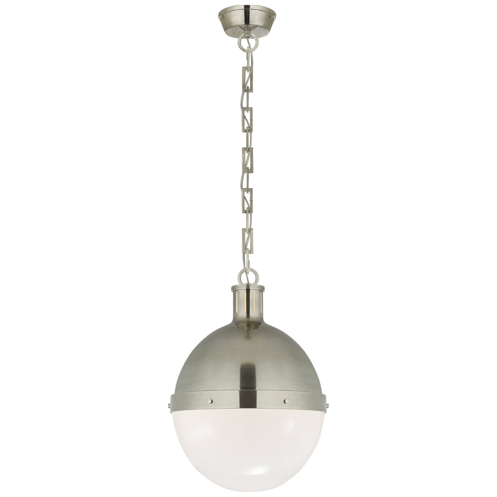 Thomas O'Brien Hicks Large Pendant in Antique Nickel with White Glass