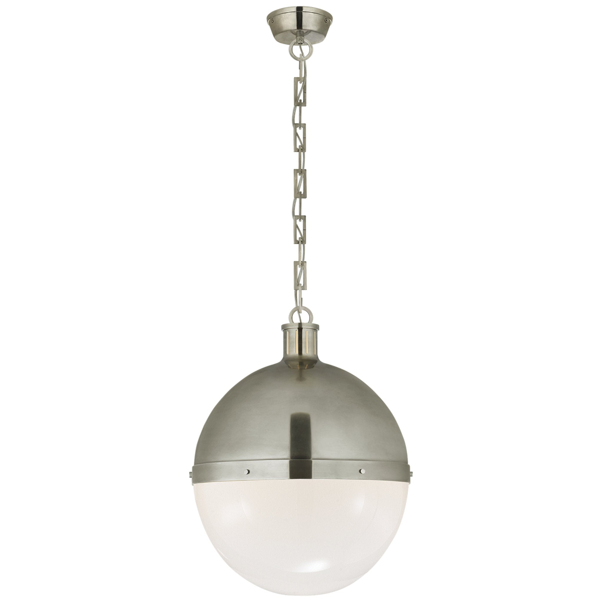 Thomas O'Brien Hicks Extra Large Pendant in Antique Nickel with White Glass