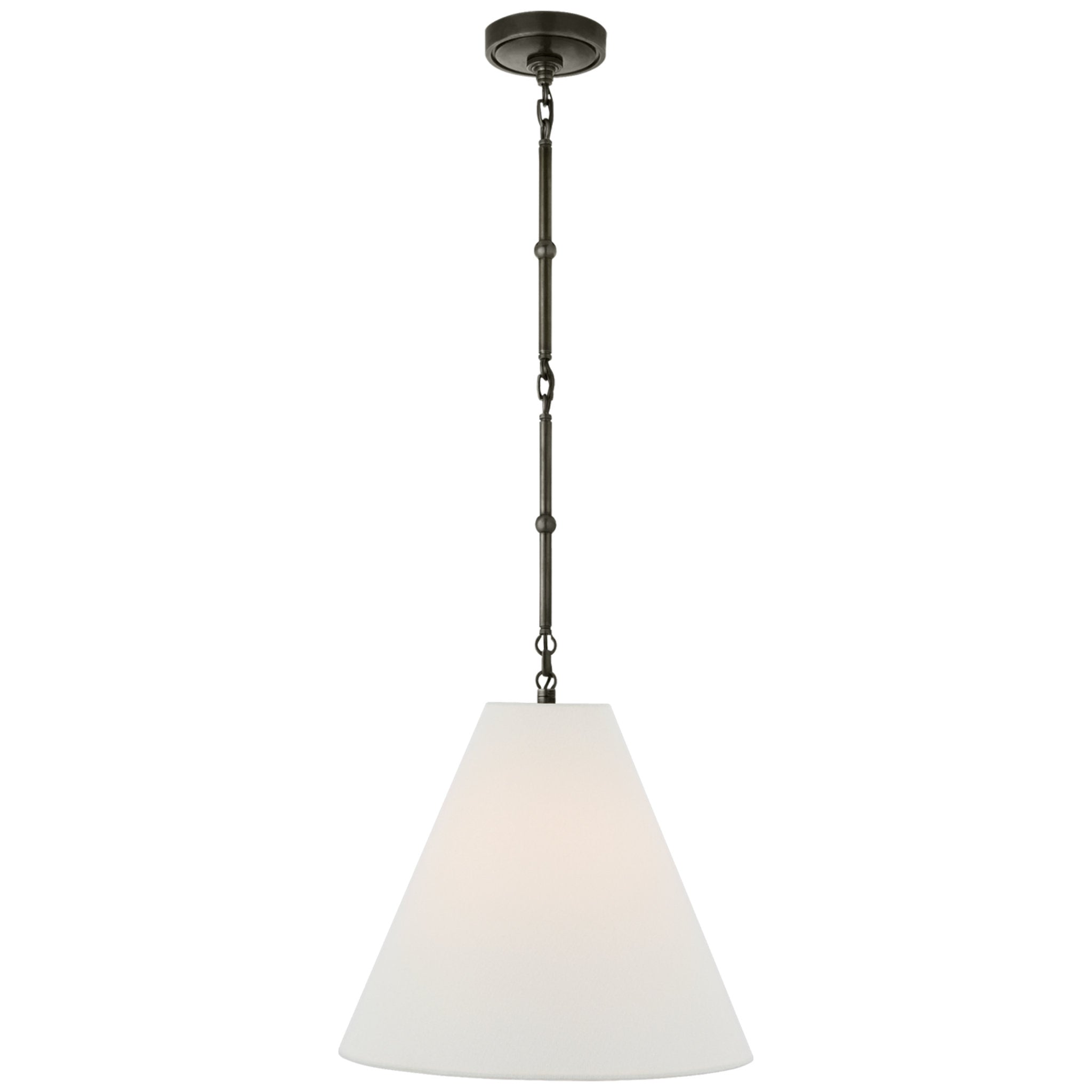 Thomas O'Brien Goodman Small Hanging Light in Bronze with Linen Shade