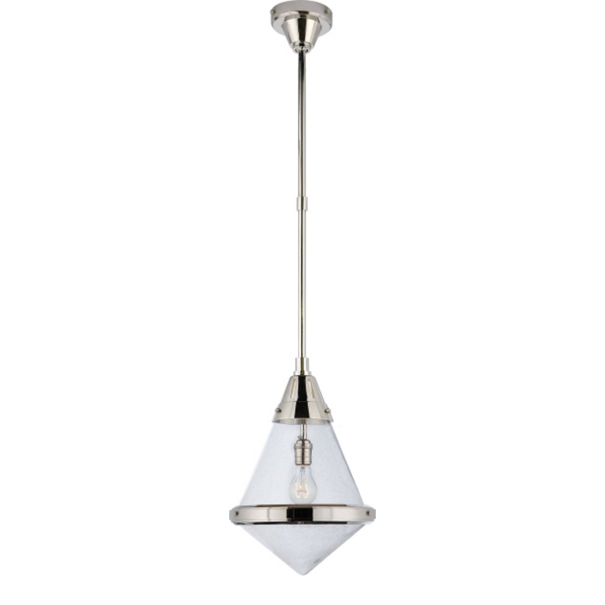 Thomas O'Brien Gale Small Pendant in Polished Nickel with Seeded Glass