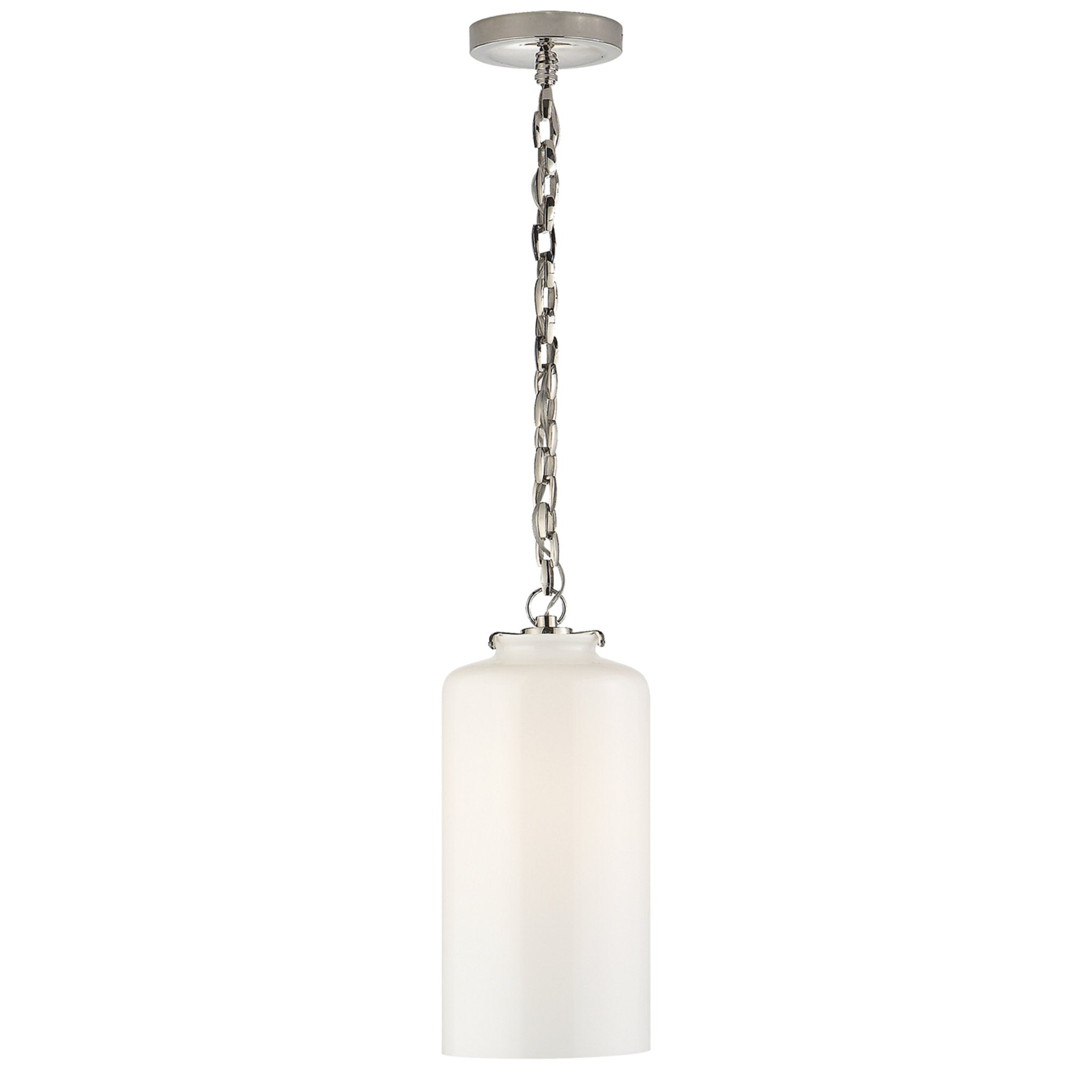 Thomas O'Brien Katie Cylinder Pendant in Polished Nickel with White Glass